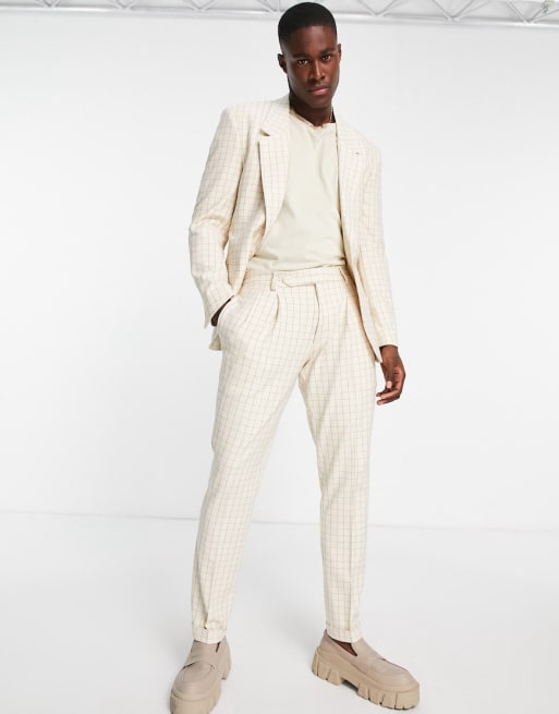 ASOS DESIGN oversized suit in beige and grid check | ASOS