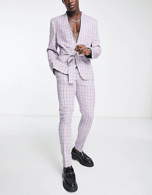 ASOS DESIGN oversized suit in light lilac check