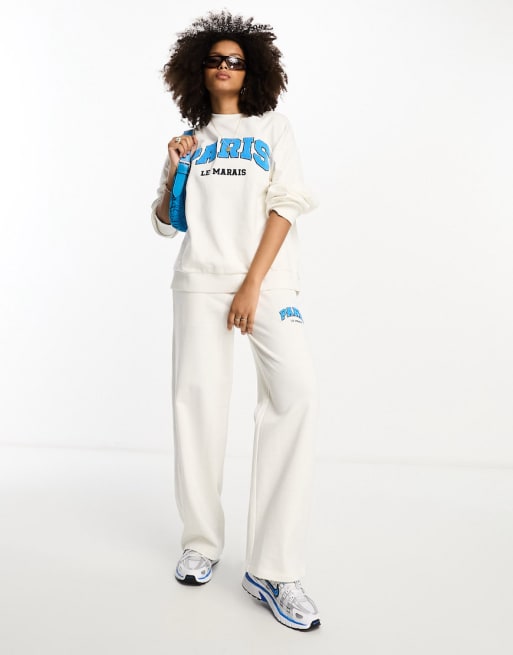 ASOS DESIGN oversized sweat set with paris graphic in cream