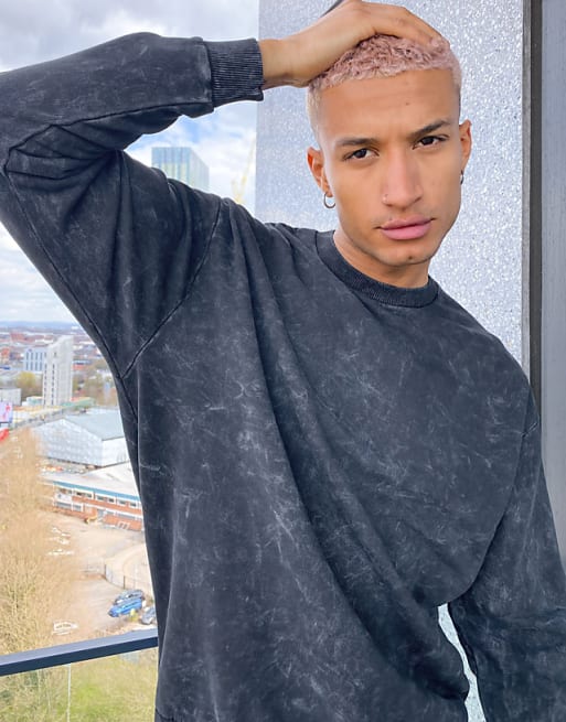 ASOS DESIGN oversized sweatshirt and sweatpants set in black acid wash | ASOS