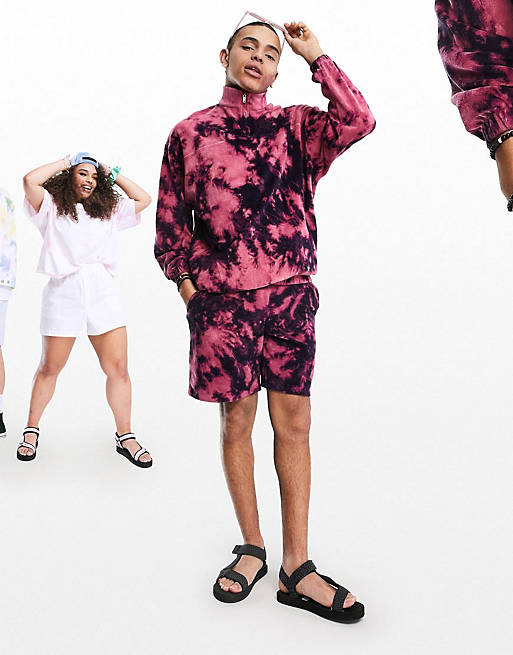 ASOS DESIGN oversized tie dye co-ord in towelling with chest print