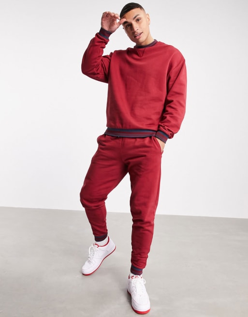 ASOS DESIGN oversized tracksuit in red with tipping | ASOS