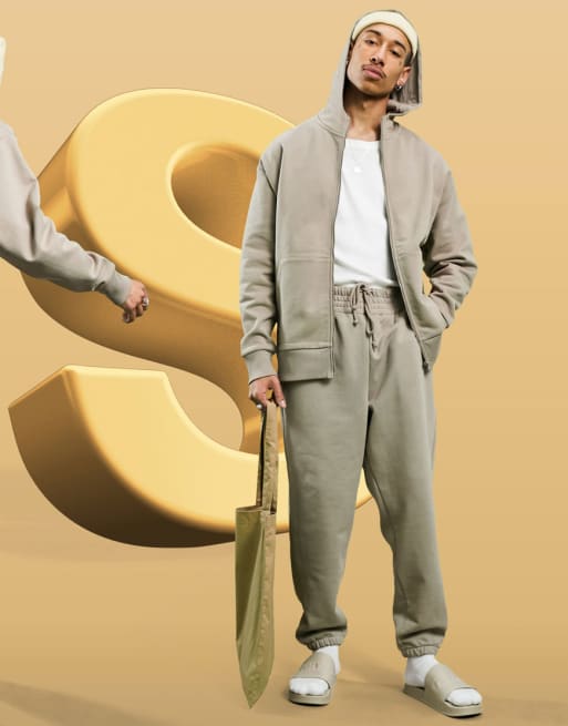 ASOS DESIGN - Oversized trainingspak van zware kwaliteit in grijs met wassing