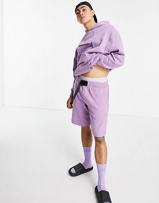 ASOS DESIGN co-ord oversized jersey shorts with utility details in purple