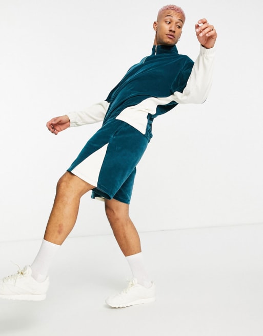ASOS DESIGN oversized velour tracksuit with collar & color block in past
