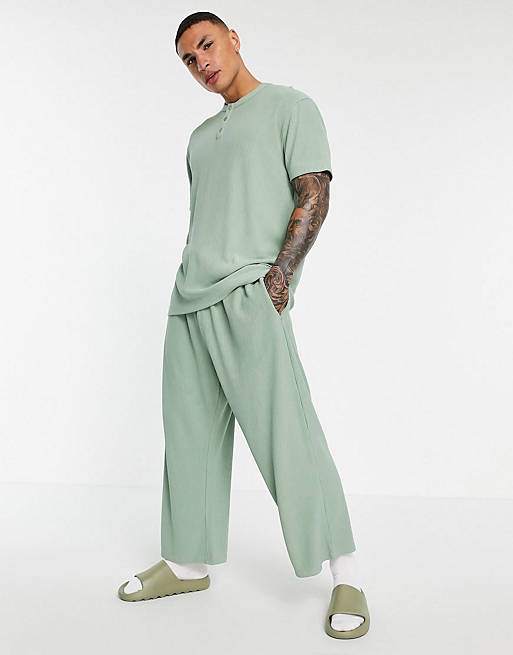 ASOS DESIGN oversized wide co-ord in slinky rib texture