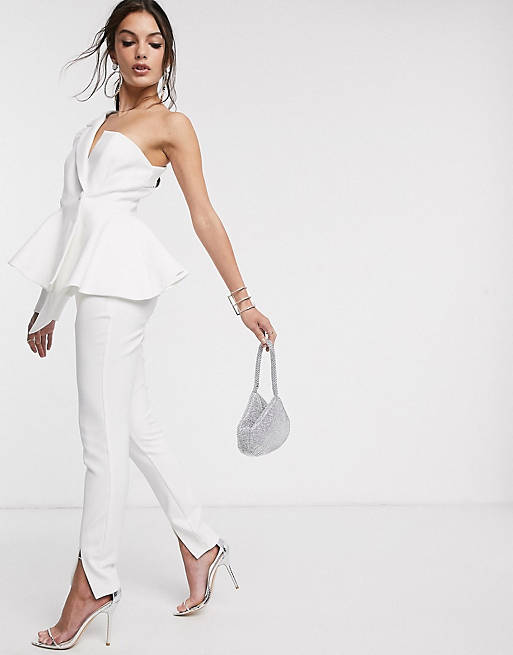 ASOS DESIGN peplum asymmetric suit in white | ASOS