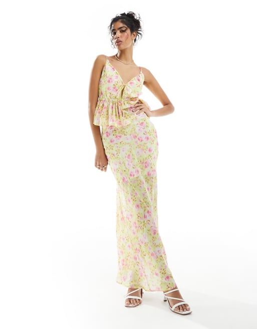 ASOS DESIGN peplum detail cami & spliced detail maxi skirt top set in floral 
