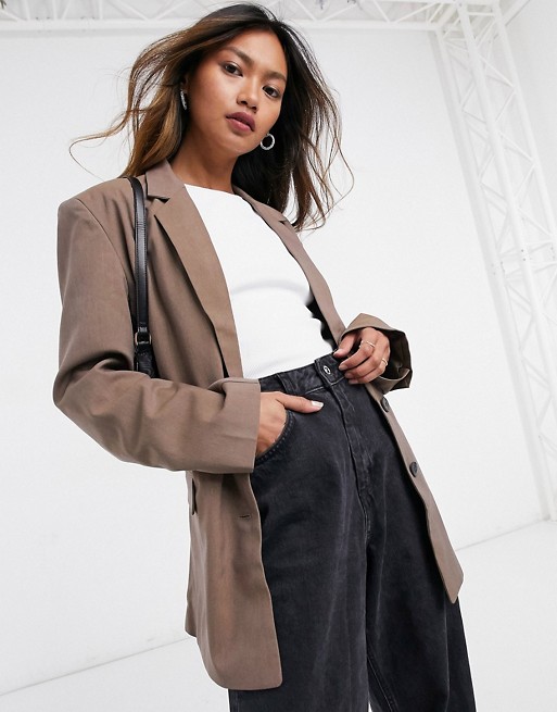 ASOS DESIGN perfect slouch dad suit trousers in mocha