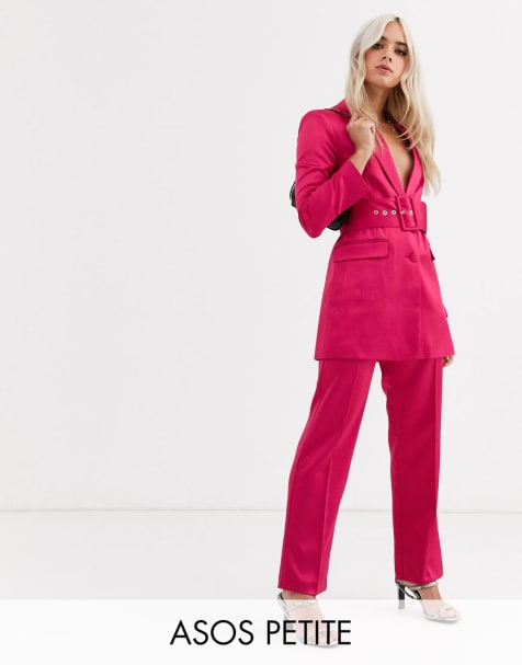 ASOS DESIGN Petite – Anzug aus Satin mit Gürtel
