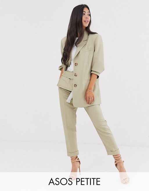 Image result for ASOS DESIGN Petite dad blazer & tapered trousers suit in sand