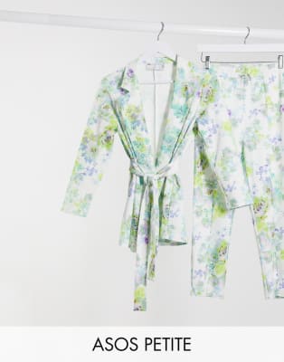 ASOS DESIGN Petite jersey wrap suit in white floral