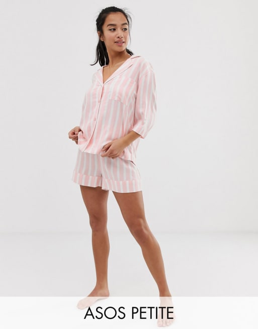 ASOS DESIGN Petite - mix & match - Gestreept pyjama-overhemd en short, set