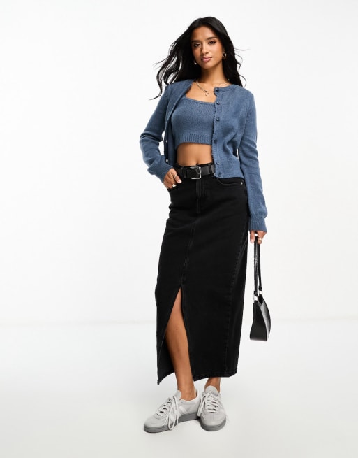ASOS DESIGN Petite neat fit cardigan & cami twin co-ord set in blue