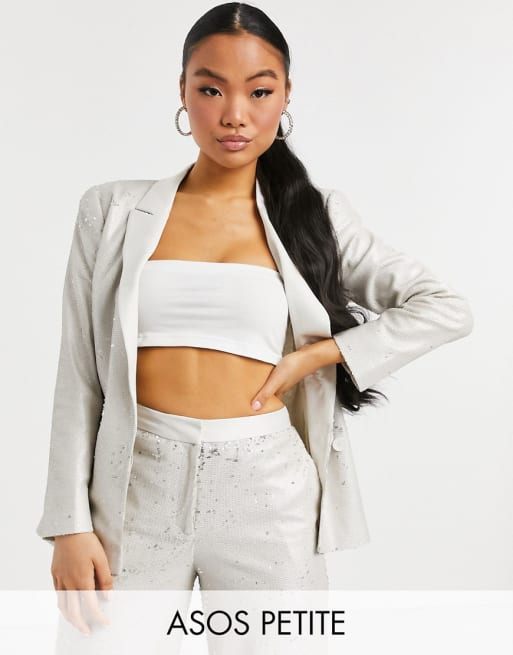 ASOS DESIGN Petite premium sequin suit in cream