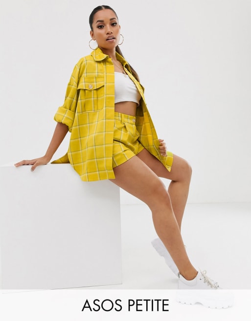 ASOS DESIGN petite shacket & shorts suit in yellow check