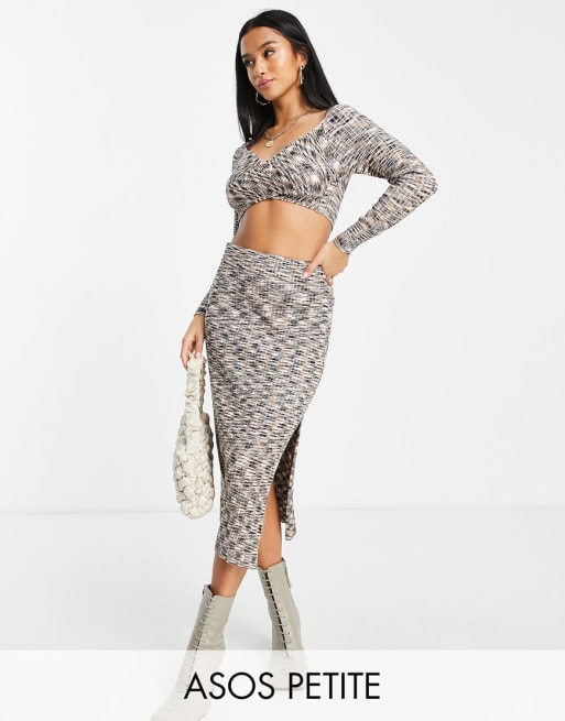 ASOS DESIGN Petite sweater and knitted midi skirt set in space dye with cut out ASOS