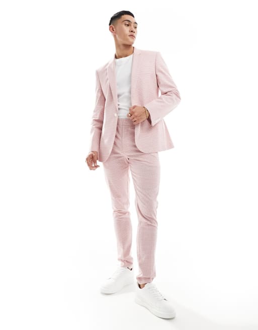 ASOS DESIGN - Pink skinny-jakkesæt med gingham-tern