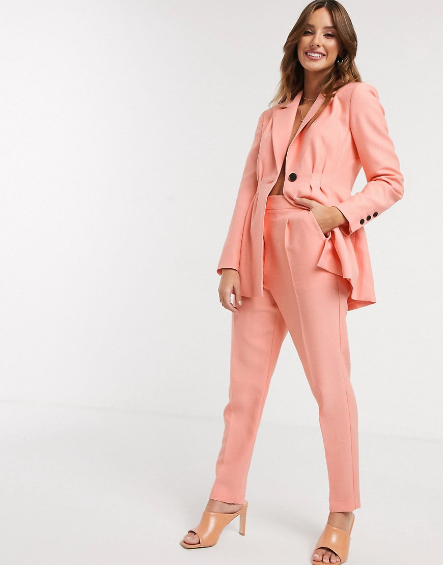 ASOS DESIGN pleat waist suit in peach | ASOS