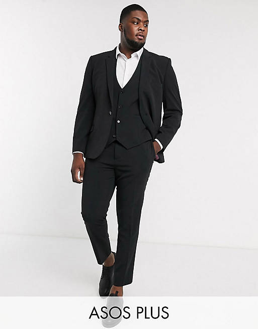 ASOS DESIGN Plus – Czarny garnitur o bardzo obcisłym kroju z czterokierunkowym stretchem