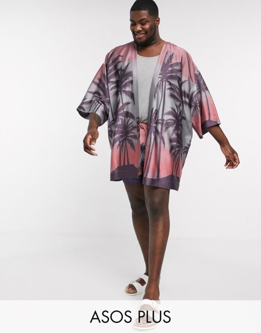  ASOS DESIGN Plus – Set in Rosa mit großem Palmenprint