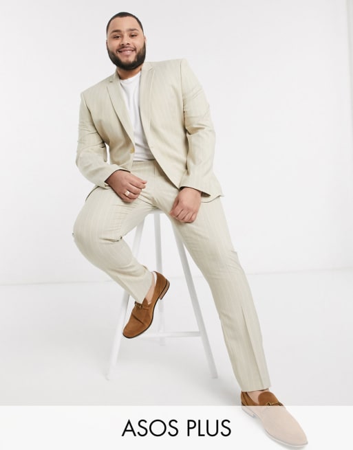 ASOS DESIGN Plus skinny suit in stone pinstripe ASOS