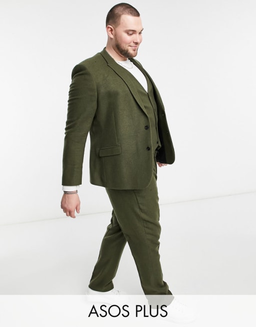 ASOS DESIGN Plus skinny wool mix suit in khaki twill