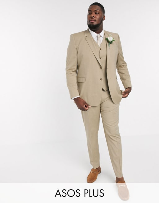 ASOS DESIGN - Plus - Smal bruiloftskostuum in kiezelkleur