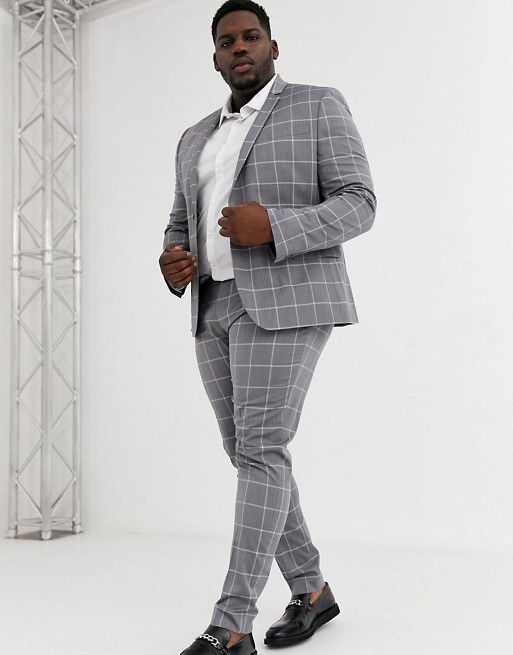 ASOS DESIGN Plus super skinny suit in light grey windowpane check