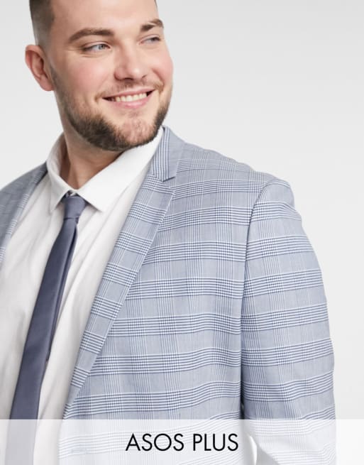 ASOS DESIGN Plus super skinny suit with prince of wales plaid in blue