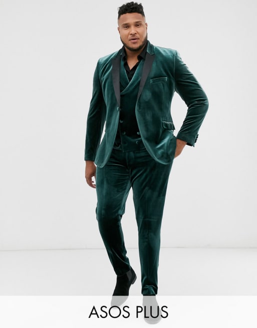 ASOS DESIGN Plus super skinny tuxedo in forest green velvet | ASOS