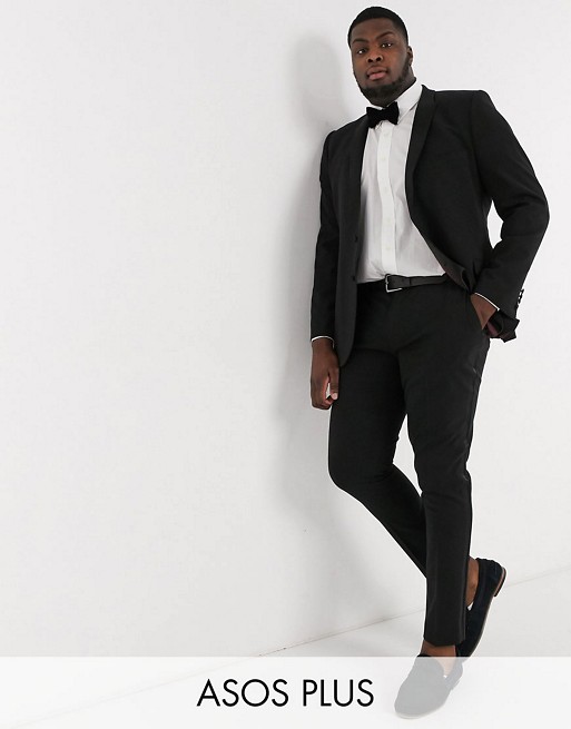 ASOS DESIGN Plus super skinny tuxedo suit in black