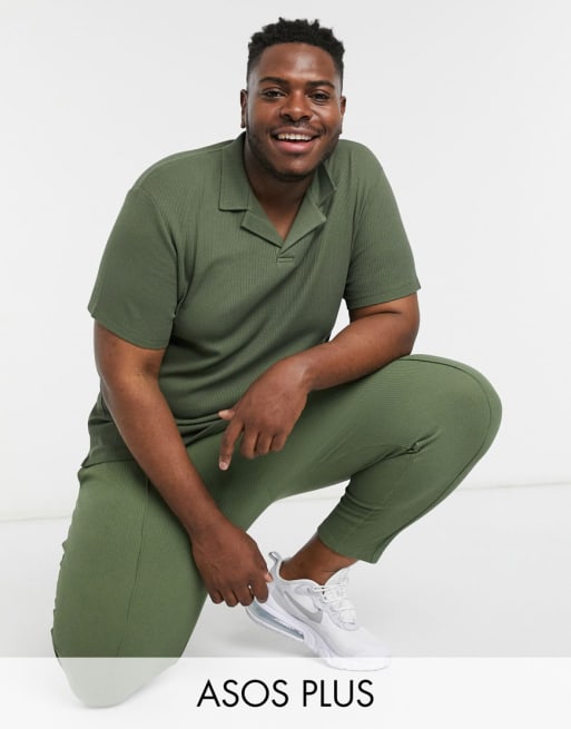 ASOS DESIGN Plus waffle co-ord in khaki 