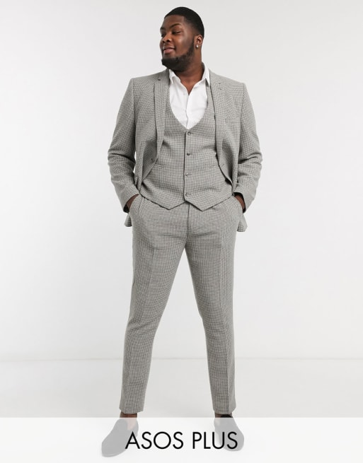ASOS DESIGN Plus wedding - Abito super skinny in misto lana grigio micro pied de poule