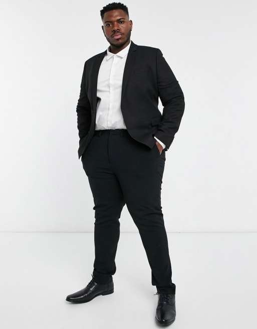 ASOS DESIGN Plus wedding super skinny suit in black micro texture
