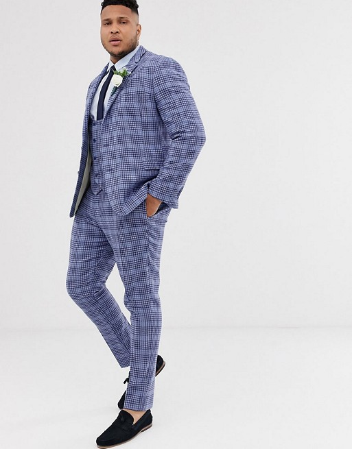 ASOS DESIGN Plus wedding super skinny suit in blue wool blend check