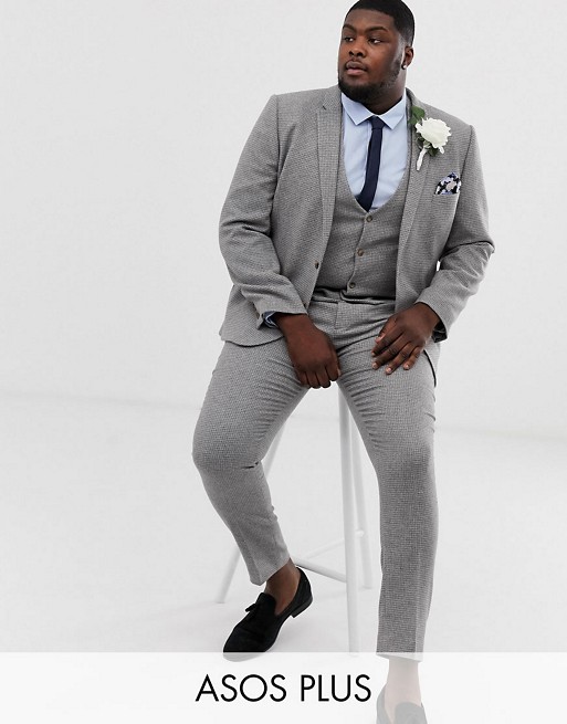 ASOS DESIGN Plus wedding super skinny suit in micro grey houndstooth