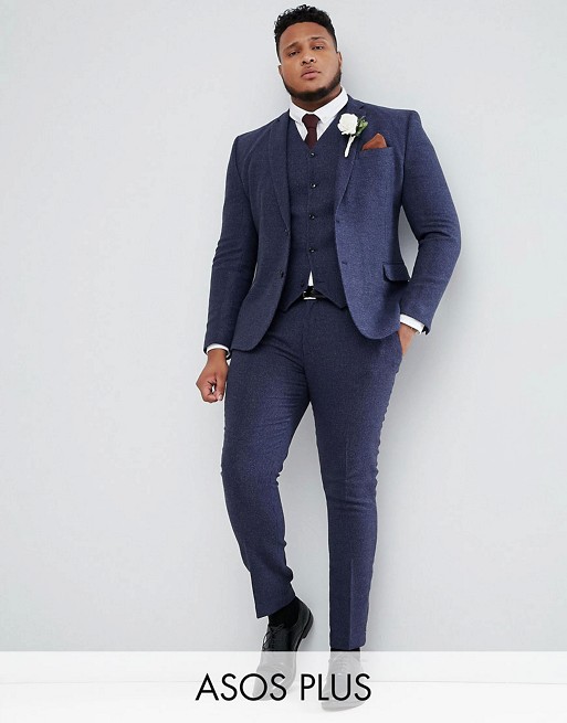 ASOS DESIGN Plus wedding super skinny suit jacket in blue micro check
