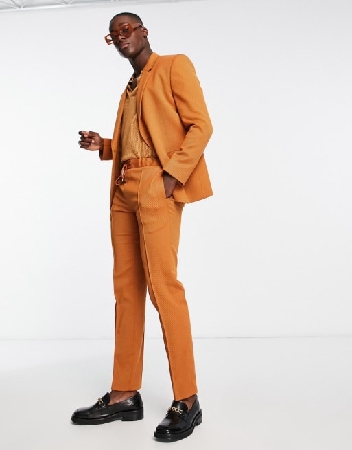 ASOS DESIGN – Pomarańczowy dopasowany garnitur z diagonalu