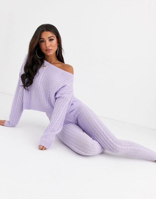 ASOS DESIGN premium lounge cable knit off shoulder sweat and