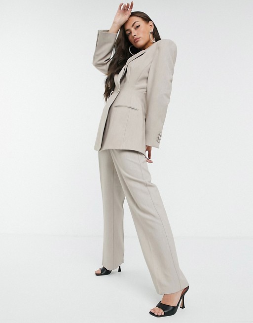 ASOS DESIGN premium moulded hip suit blazer in soft camel
