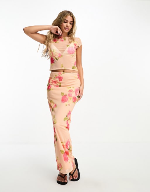 ASOS DESIGN printed mesh co-ord in rose print