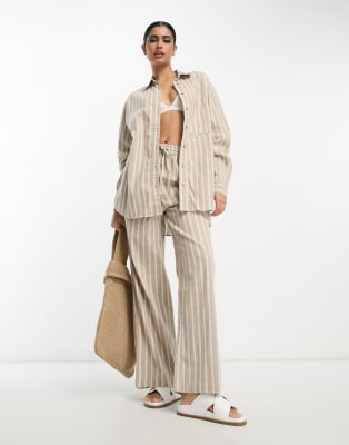 ASOS DESIGN boxy crop top and pants set in sand linen