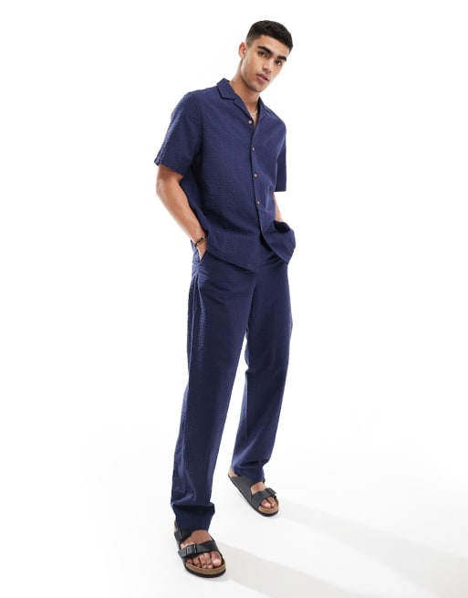 ASOS DESIGN relaxed seersucker set in navy