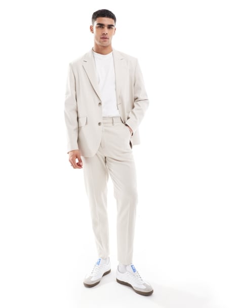 ASOS DESIGN relaxed throw on suit in light grey with linen texture - view 1