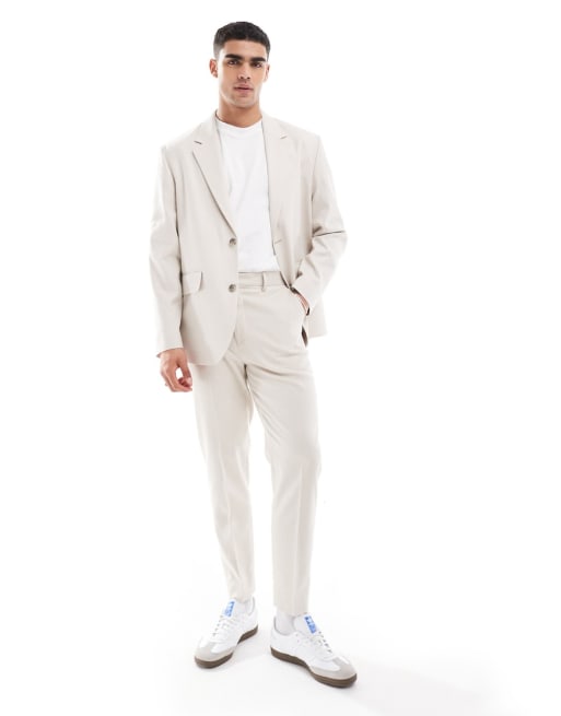 ASOS DESIGN - Ruimvallend pak in lichtgrijs met linnen-textuur