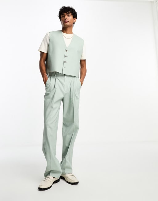 ASOS DESIGN - Salviegrønt cropped jakkesæt i hørblanding