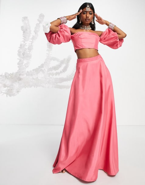 Pink long skirt outlet matching top