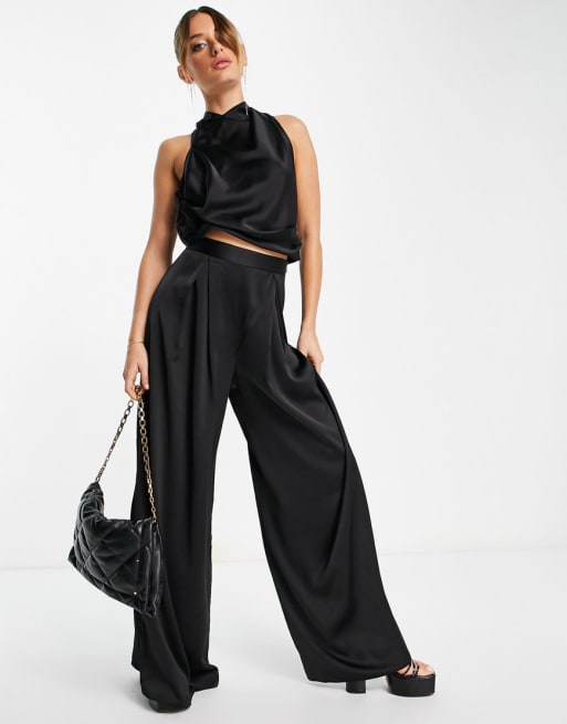 Black Satin Straight Leg Pants