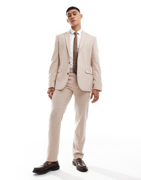 ASOS DESIGN – Schmal geschnittener Anzug aus Wollmix-Tweed in Rosa - view 1